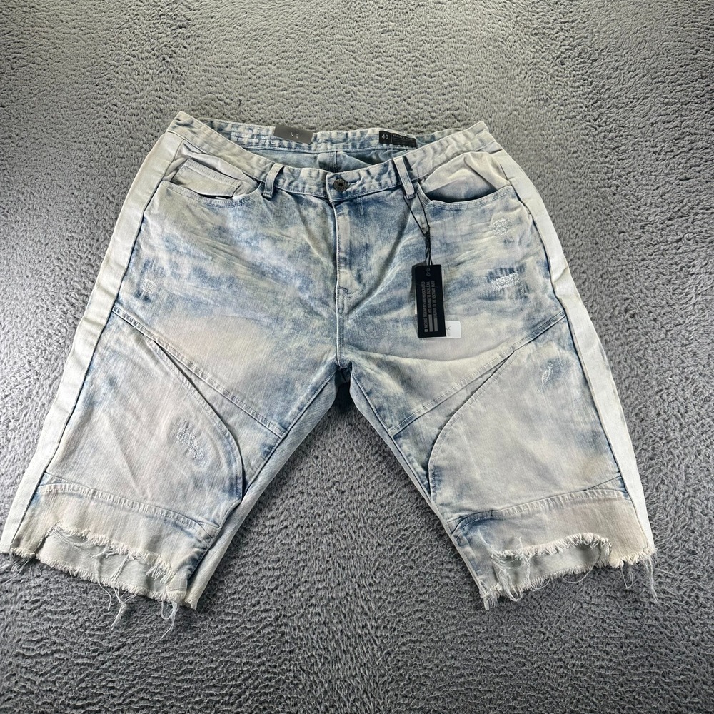 Smoke Rise Shorts Mens 40 Blue Cotton Stretch Denim Biker Motorcycle Slim Fit